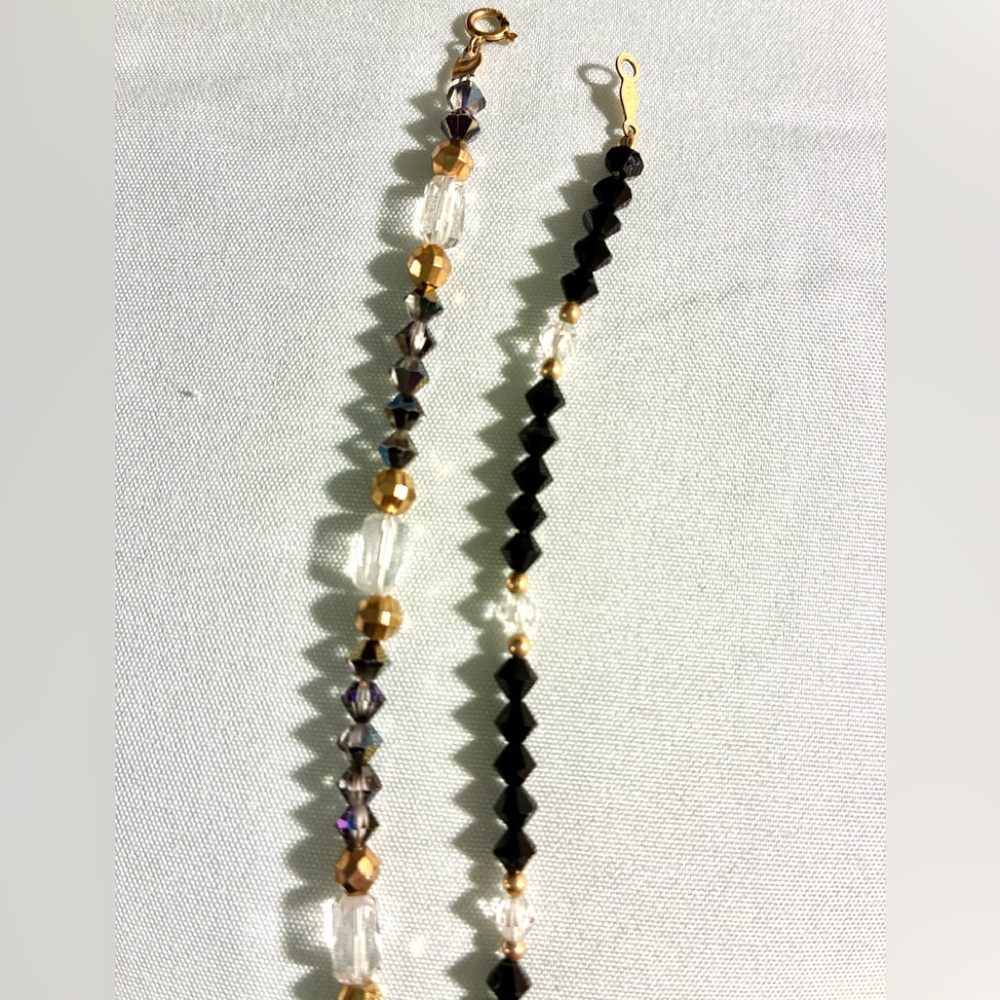 2 Swarovski Crystal 14K gf Gold Stack Beaded Bracelets - Picture 3 of 6